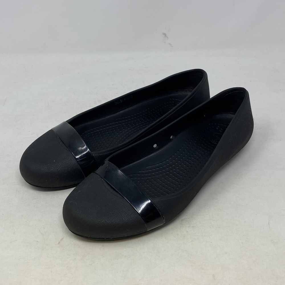 Crocs Cap Toe Flat Black Women's Size 8 Ballet Flats 202309 Comfort Work Shoes